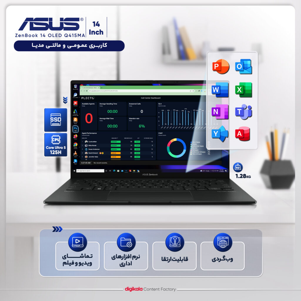 لپ تاپ 14 اینچی ایسوس مدل ZenBook 14 OLED Q415MA-U5512-Core Ultra 5 125H-8GB LPDDR5-512GB SSD-Touch