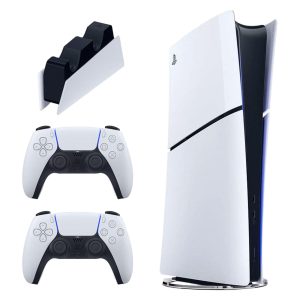 کنسول بازی سونی مدل PlayStation 5 Slim Digital Edition ظرفیت 1 ترابایت ریجن 2016B اروپا به همراه دسته اضافی و پایه شارژر
